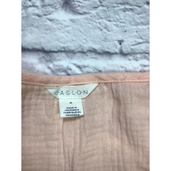 CASLON Long Sleeve Lightweight Gauze Blouse Balloon Sleeves V-Neck Pink Medium - Picture 3 of 7